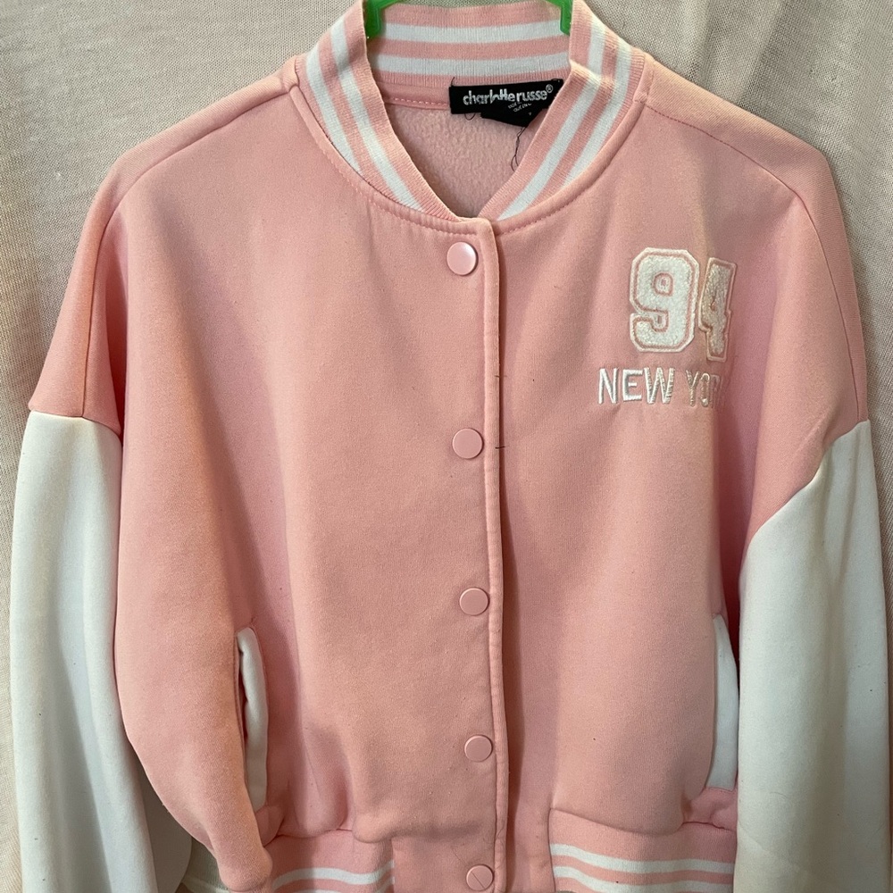 Charlotte Russe Pink and White Girls Med Varsity Jacket